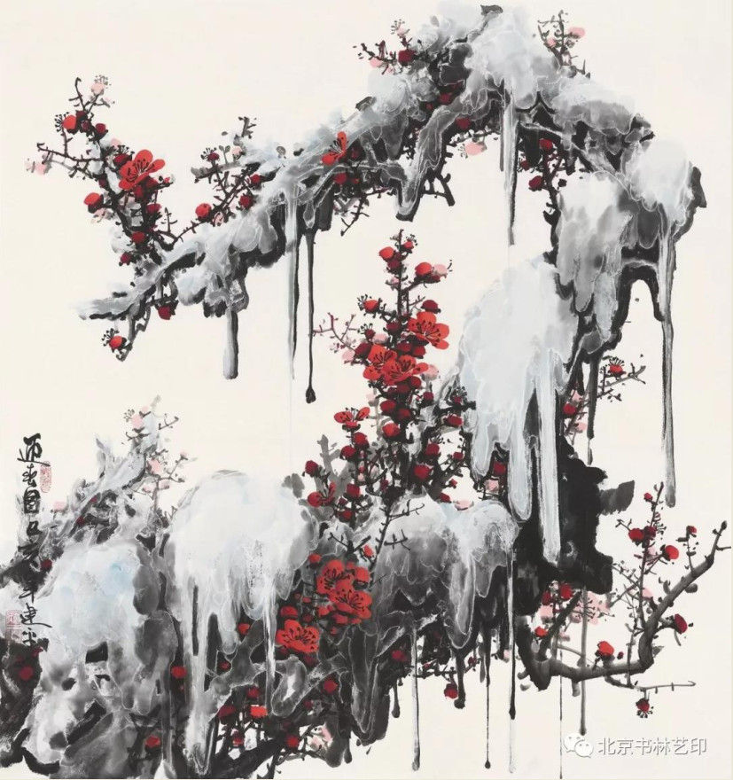 中国传统冰雪山水画暨 写意冰凌梅花画 可谓开源导流首开先河 前无